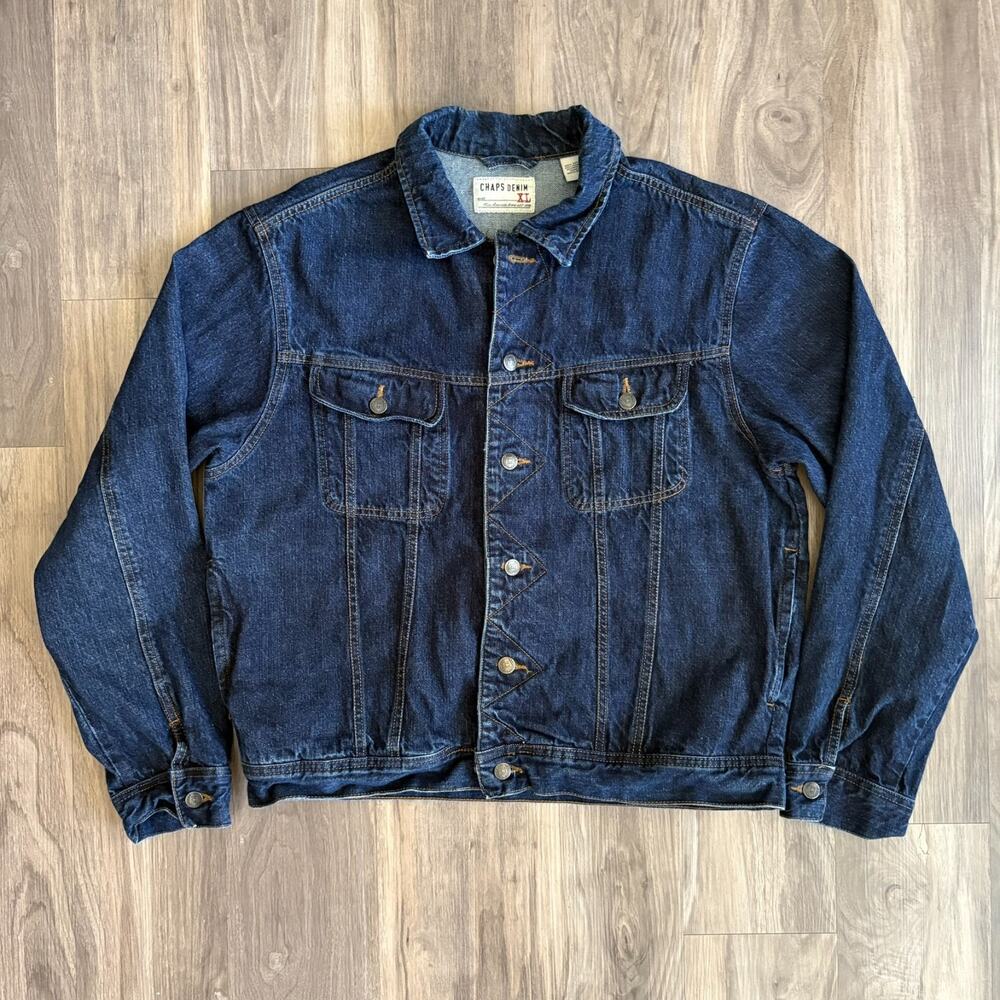 Vintage Chaps Ralph Lauren Jacket Men's Size L Blue Denim Trucker Button Up 90s
